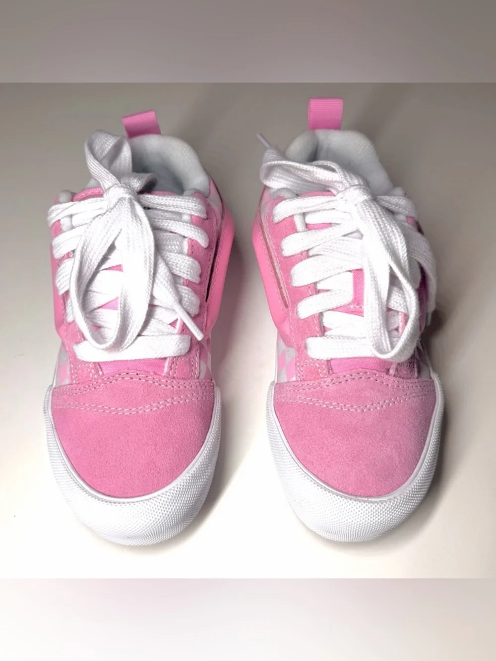 Vans Kids Knu Skool Checkerboard Skate Shoe Pink / White Size- 2